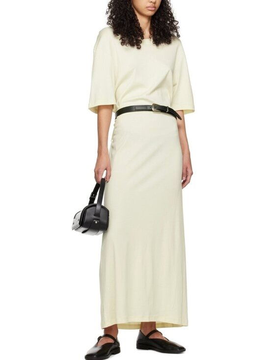 Lemaire BELTED RIB T-SHIRT DRESS Ivory 100% Cotton L - Picture 1 of 5
